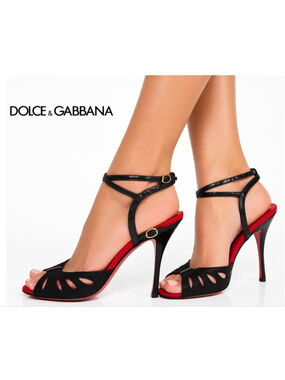 Dolce & Gabbana Black Red Peep Toe Ankle Strap Heels 39/9
